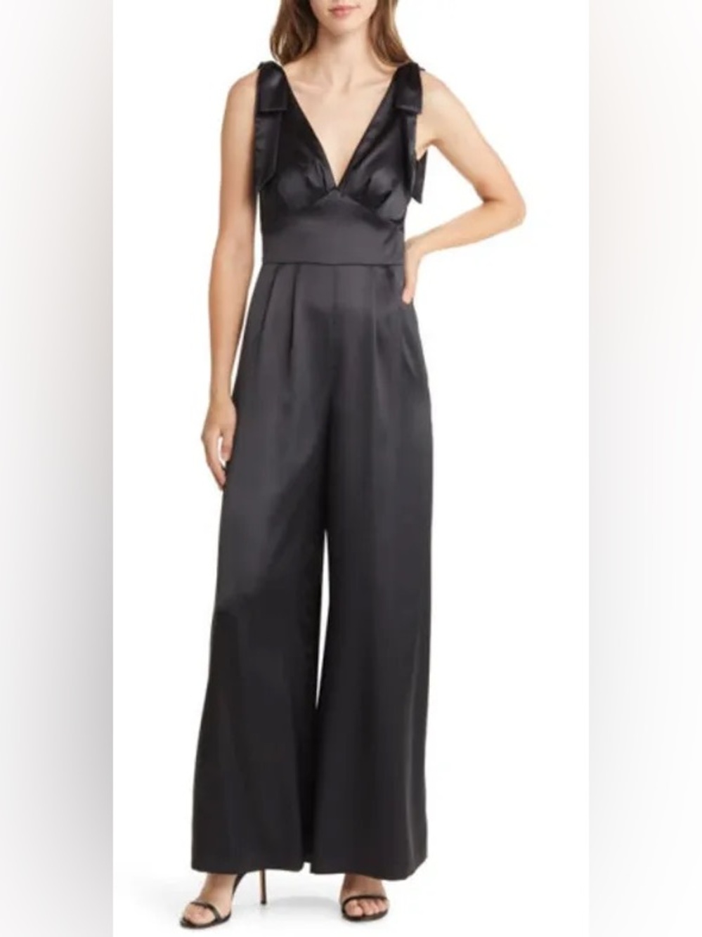 Nordstrom Eliza J V-Neck Satin Wide Leg Jumpsuit
